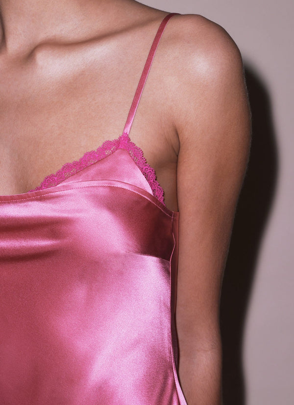 High Slit Slip with Lace Trim-pink cadillac | Fleur du Mal
