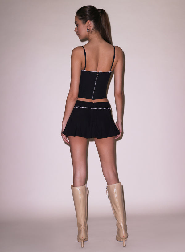 Silk & Lace Flare Mini Skirt-black | Fleur du Mal