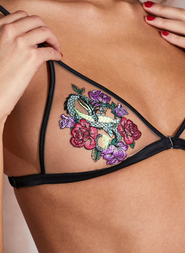 Dragon Embroidery Triangle Bra-dragon embroidery triangle bra | Fleur du Mal