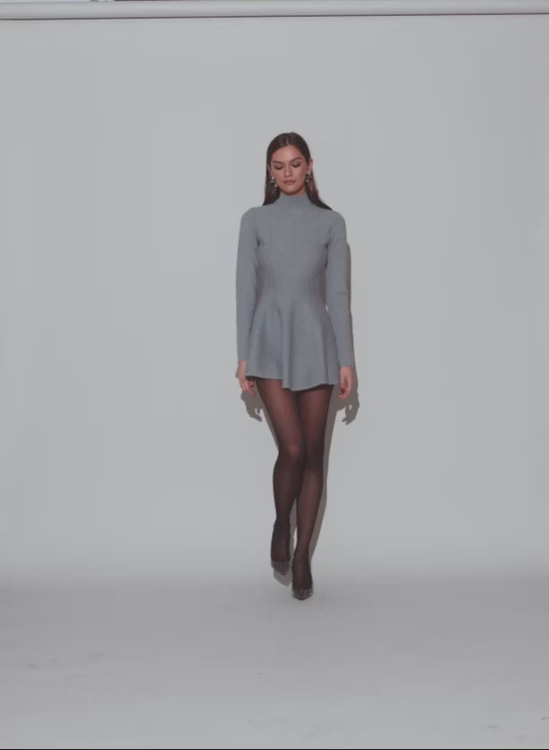 chinese dress ladies Grey Long Sleeve Flared Corset Dress