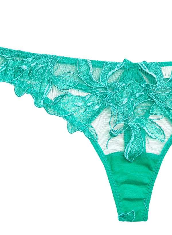Lily Embroidery Hipster Thong-emerald | Fleur du Mal