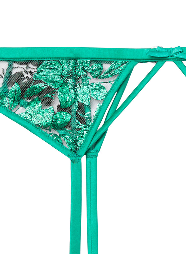 Pressed Floral Embroidery Garter-emerald | Fleur du Mal