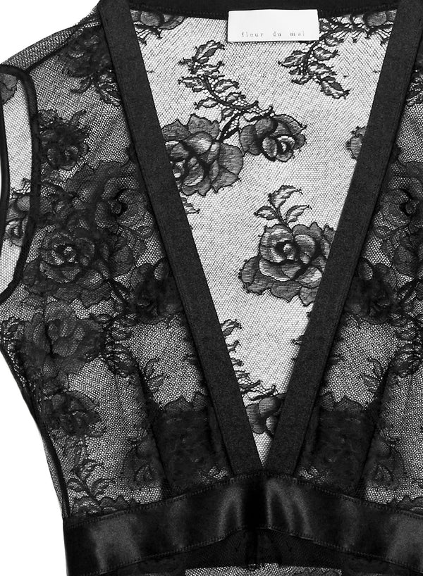 Bouquet Lace Deep V Bodysuit-black | Fleur du Mal