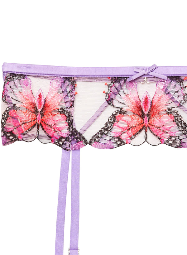 Butterfly Embroidery Garter Belt-light lilac | Fleur du Mal