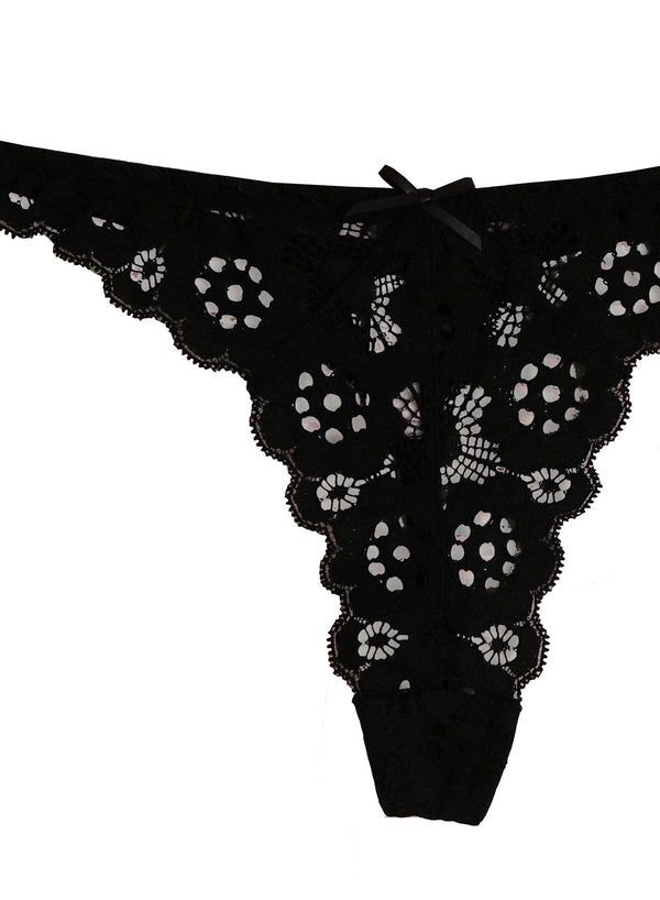 Crochet Lace Slim Thong-black | Fleur du Mal