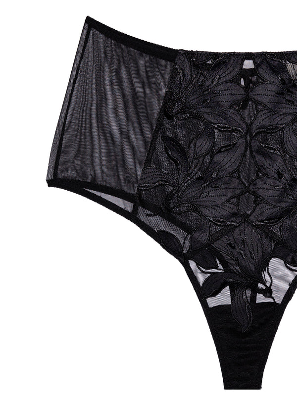 Lily Embroidery High Waist Thong-black | Fleur du Mal