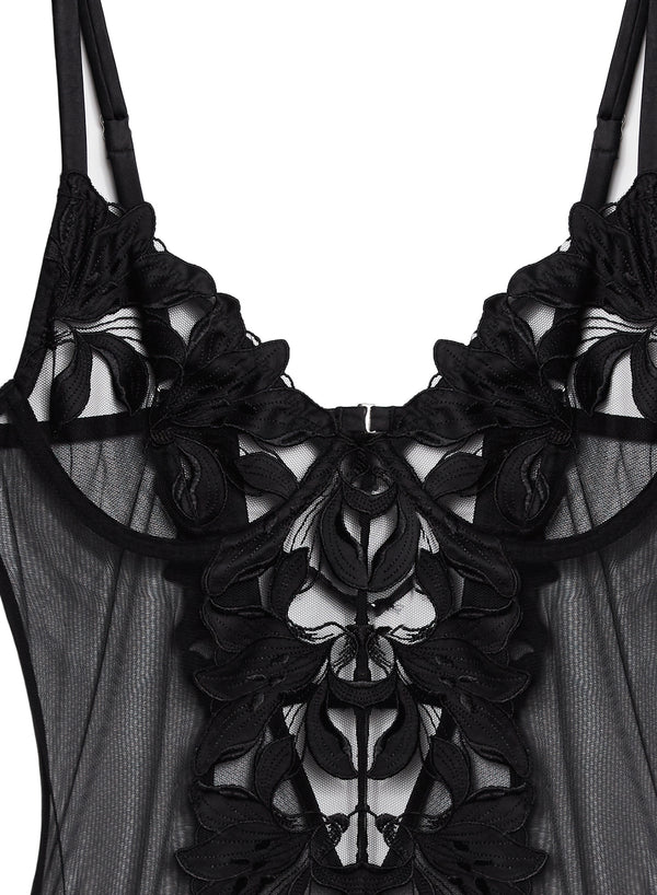 Lily Embroidery Cupped Bodysuit-black | Fleur du Mal