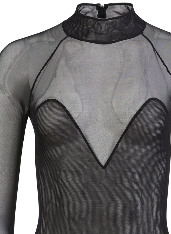 Mesh Long Sleeve Bodysuit-recycled mesh bodysuit black | Fleur du Mal