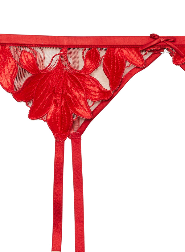 Lily Embroidery Garter Belt-rouge velvet | Fleur du Mal