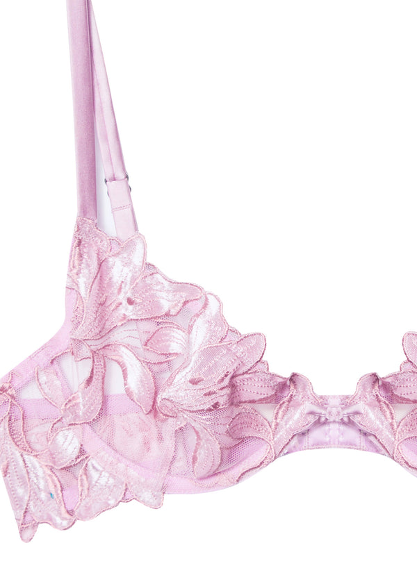 Fuller Cup Velvet Lily Embroidery Plunge Demi Bra-pink lavender | Fleur du Mal