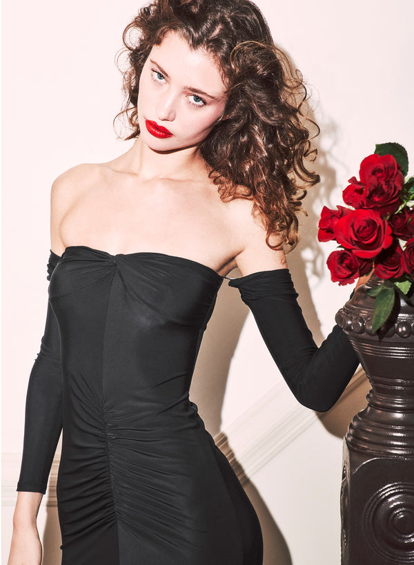 Jersey Ruched Midi Dress-black | Fleur du Mal