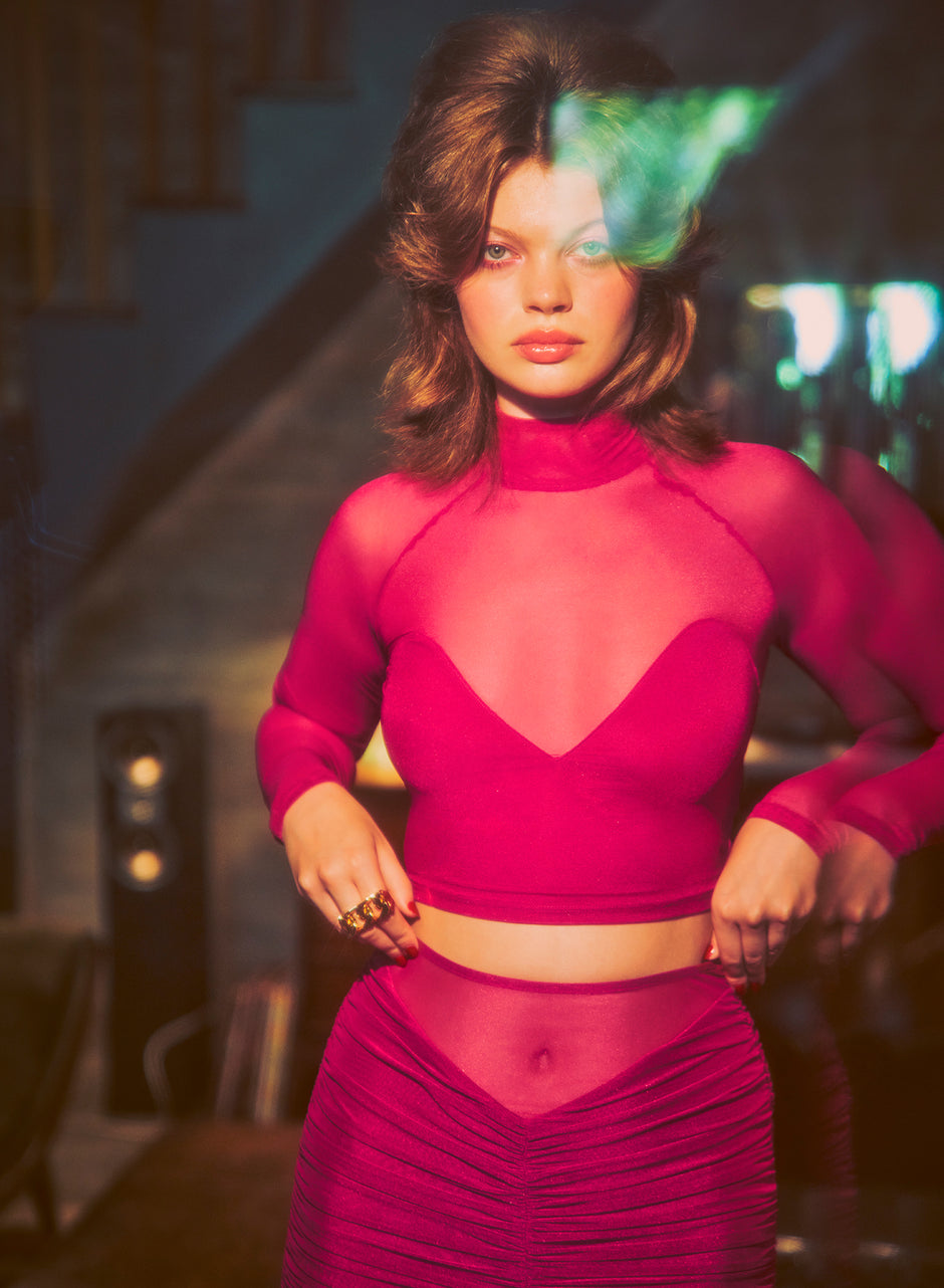 Magenta - Mesh Mock Neck Top | Fleur du Mal