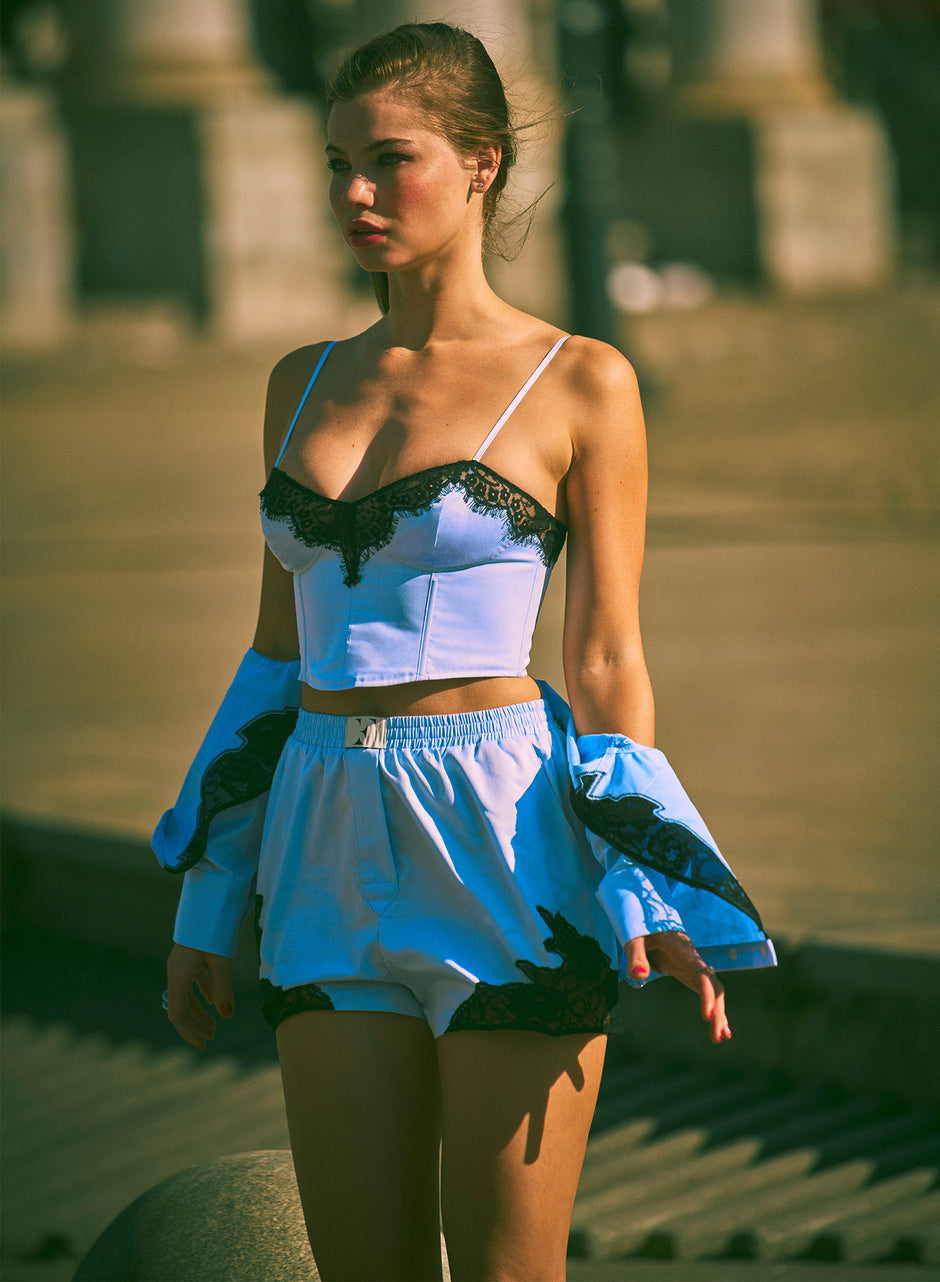 Ice blue - Poplin &amp; Lace Bustier | Fleur du Mal