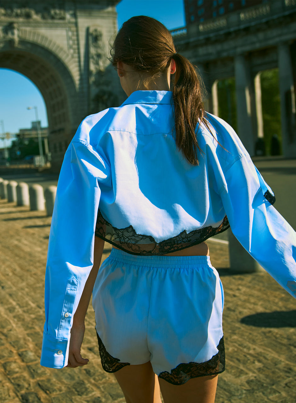 Ice blue - Poplin Cropped Button Down | Fleur du Mal