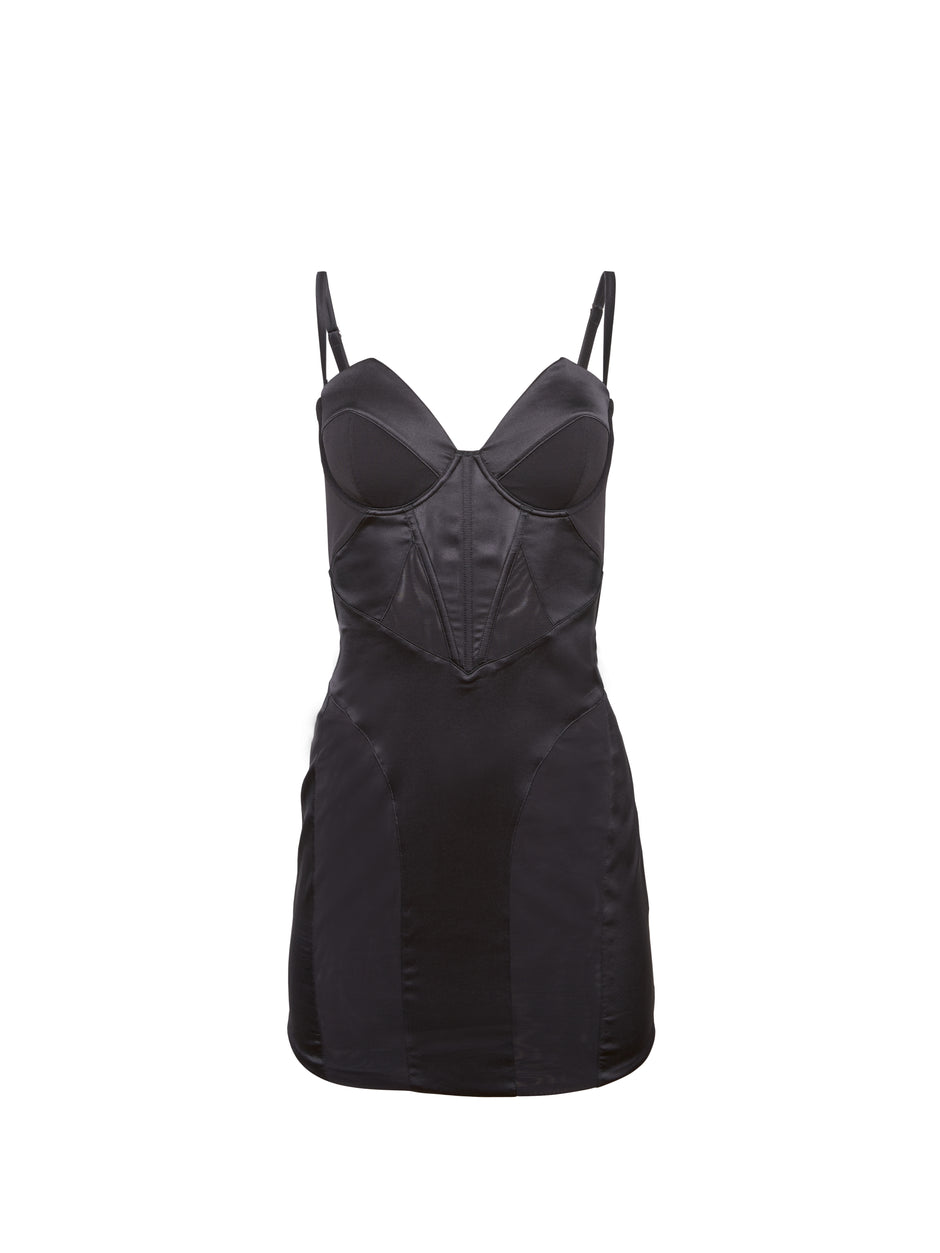 Black - Silk &amp; Mesh Bustier Dress | Fleur du Mal