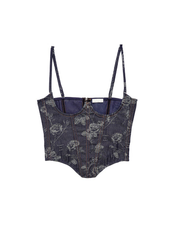 No Cup Floral Jacquard Bustier