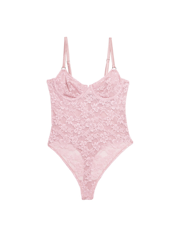 Ballet pink - Le Stretch Lace Wireless Bodysuit | Fleur du Mal