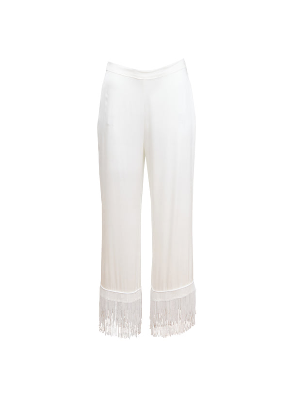 Ivory - Bianca Fringe Silk Pant | Fleur du Mal