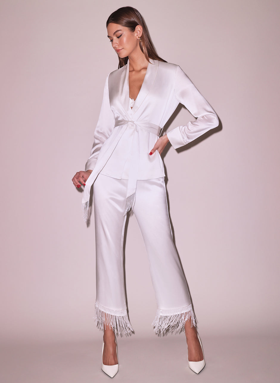 Ivory - Bianca Fringe Silk Pant | Fleur du Mal