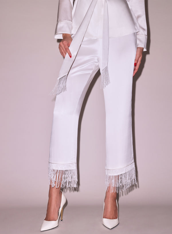 Ivory - Bianca Fringe Silk Pant | Fleur du Mal