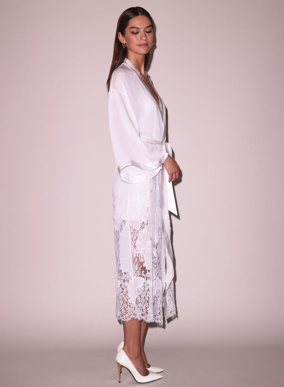 Ivory - Cléo Lace Long Robe | Fleur du Mal