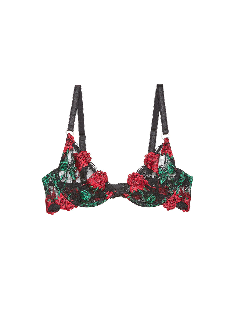 Black - Vampire Rose Embroidery Demi Bra | Fleur du Mal