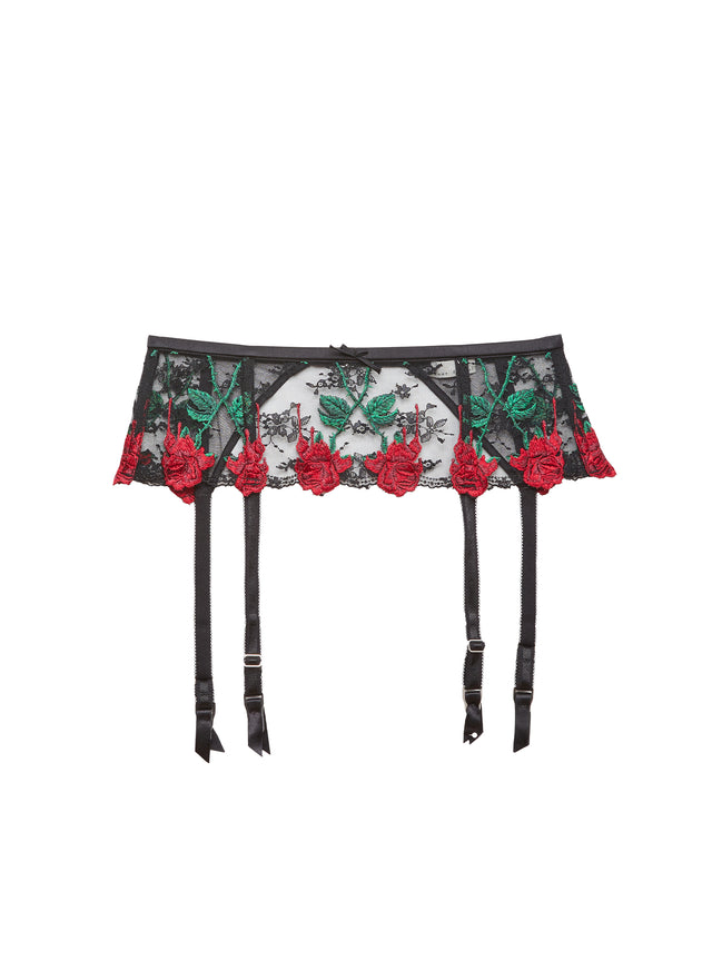 Black - Vampire Rose Embroidery Garter Belt | Fleur du Mal