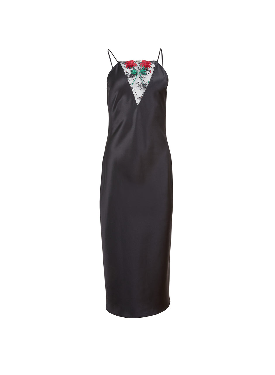 Black - Vampire Rose Embroidery Slip Dress | Fleur du Mal