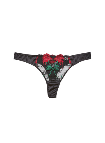 Black - Vampire Rose Embroidery Thong | Fleur du Mal