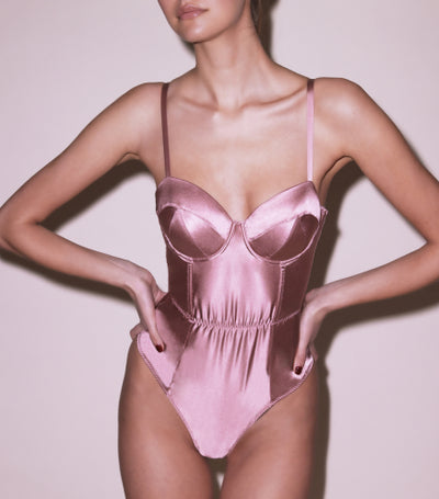 Nude Pink Metal Ring Lace Bodysuit - Bodysuit