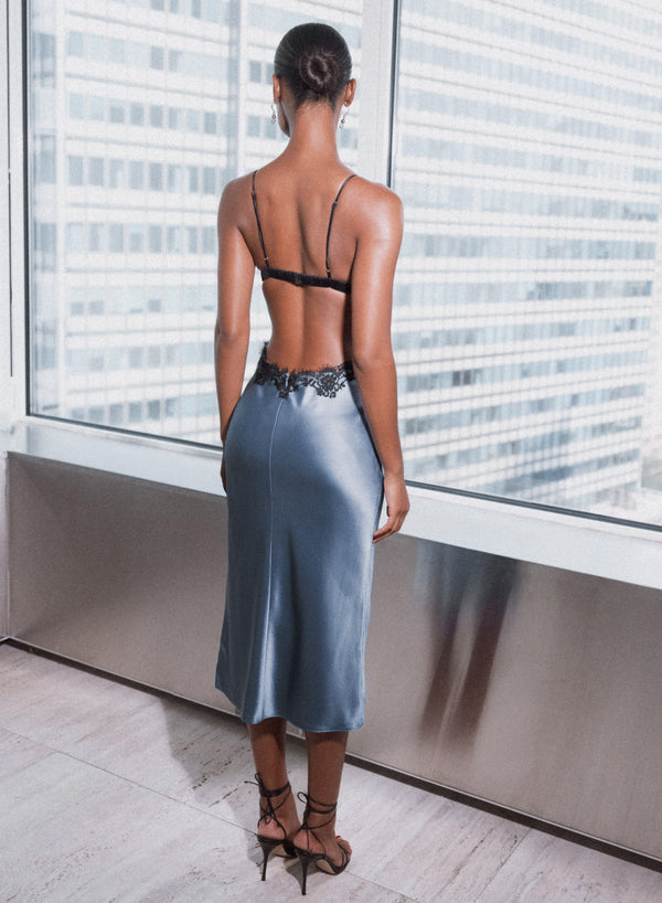 Blue Haze Silk & Lace Cutout Slip | Fleur du Mal Blue Haze Silk & Lace Cutout Slip | Fleur du Mal