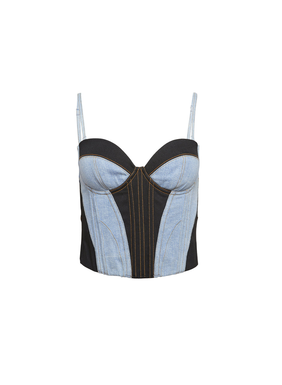 Black/lightwash denim - Two Tone Denim Bustier | Fleur du Mal