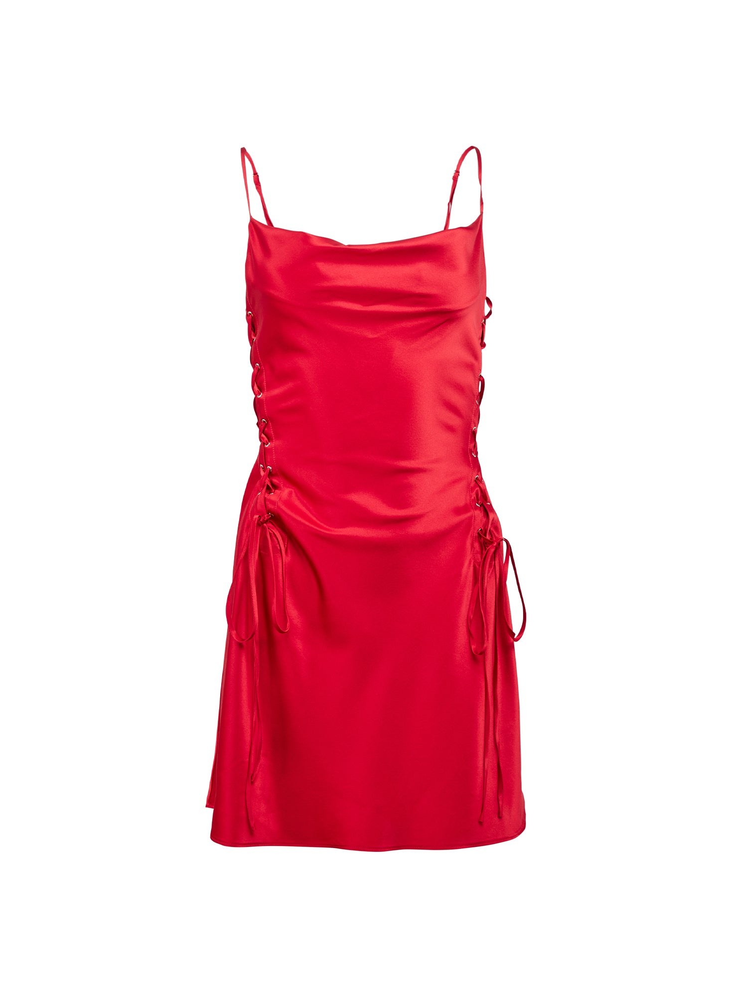 Red silk dress with thin straps