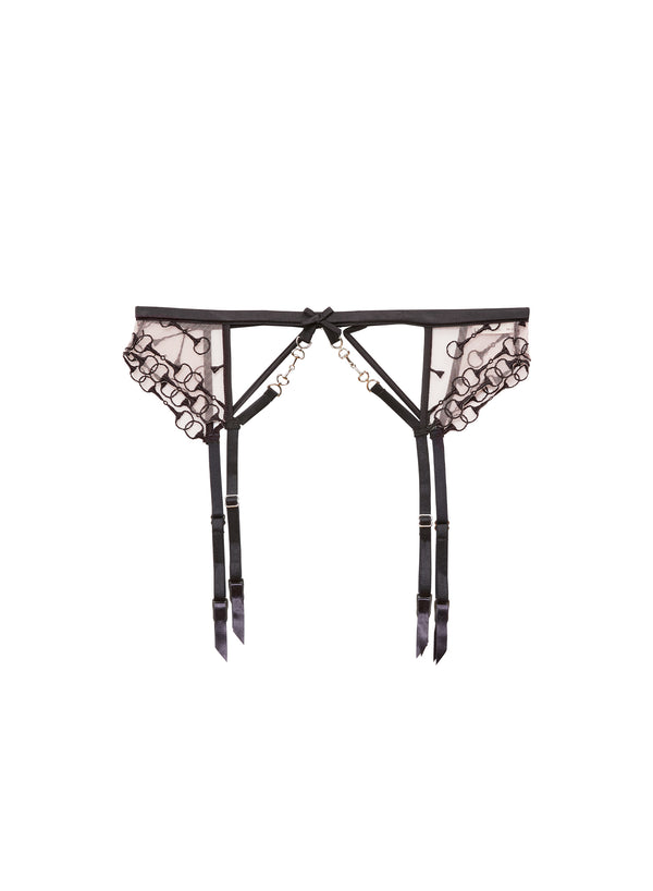 Black - Equestrian Embroidery Garter Belt | Fleur du Mal