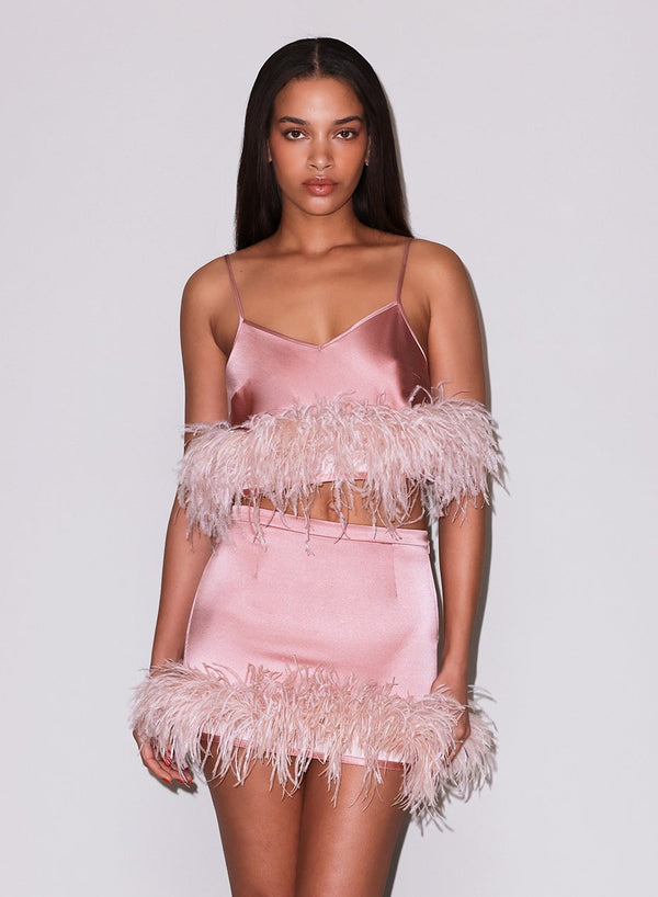 Rose pink - Feather Mini Skirt | Fleur du Mal