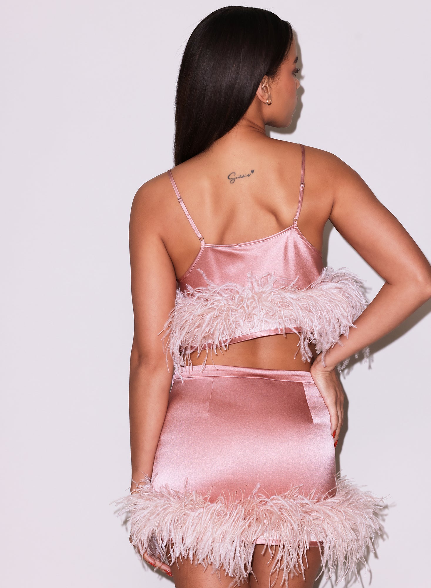 Feather Cropped Cami in rose pink- Fleur du Mal 