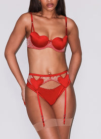 Amour Bra, Cheeky & Garter Belt in red- fleur du mal