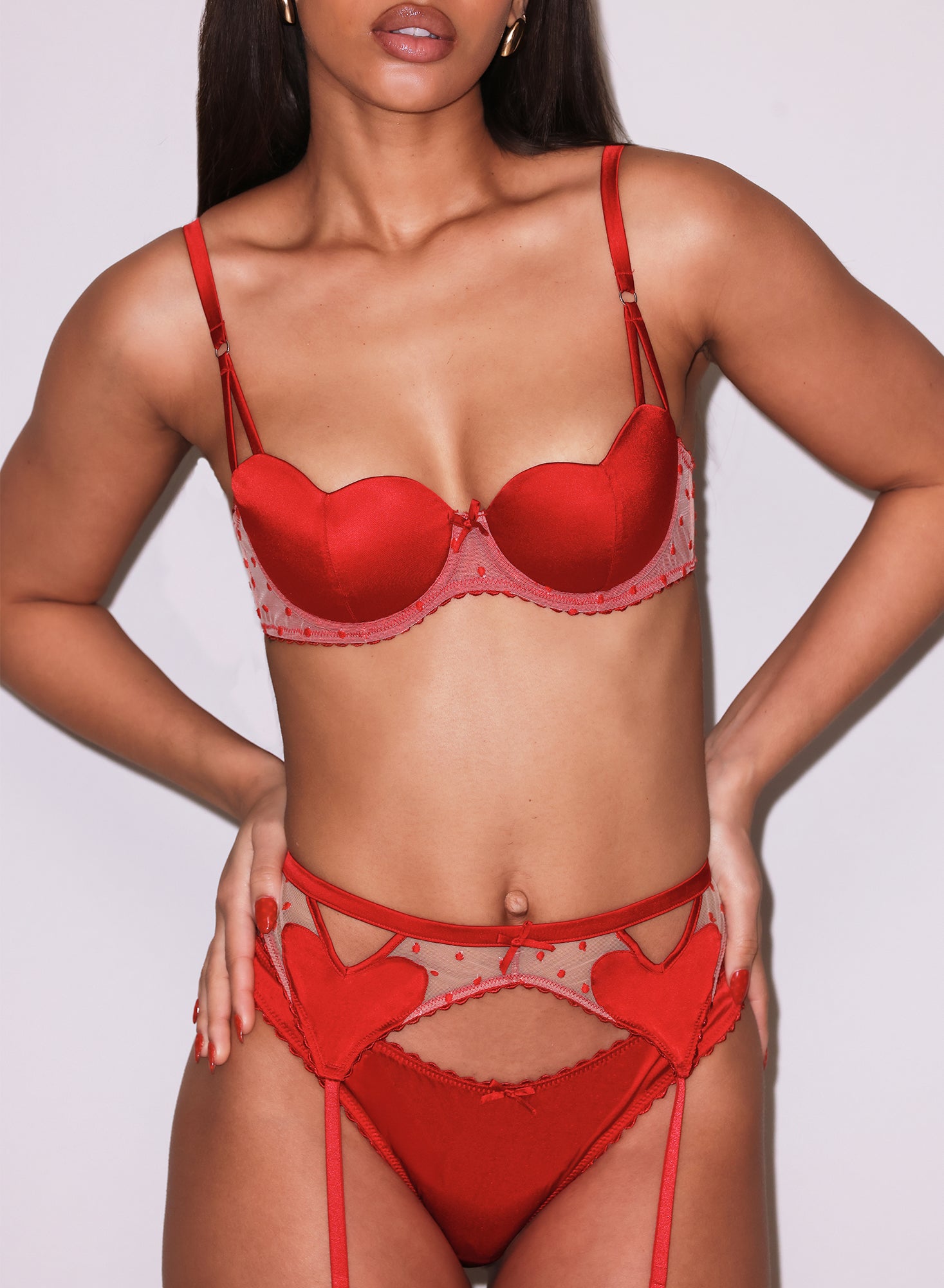 Amour Bra, Cheeky & Garter Belt in red- fleur du mal