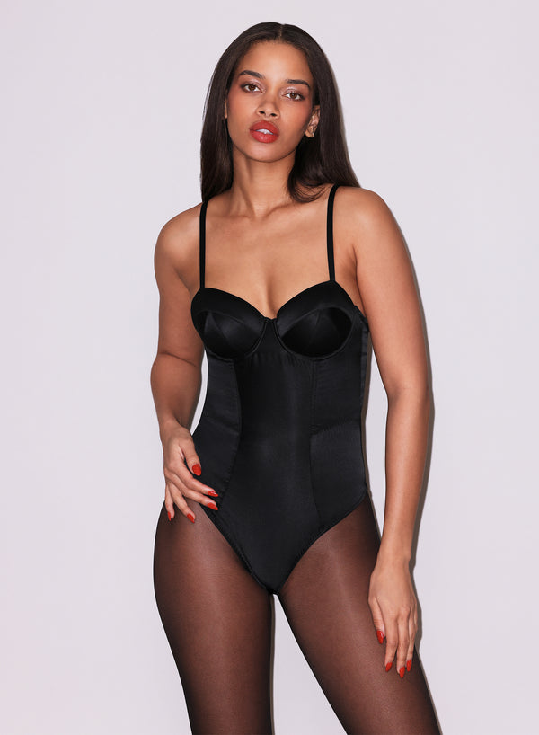 Black - Satin Bullet Bodysuit | Fleur du Mal