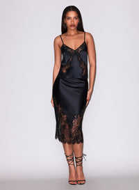 Juliet Lace Silk Cami & Skirt in black-fleur du mal-flat