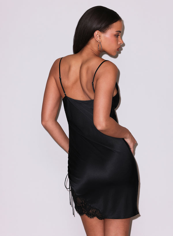 Black - Silk Ruched Dress | Fleur du Mal