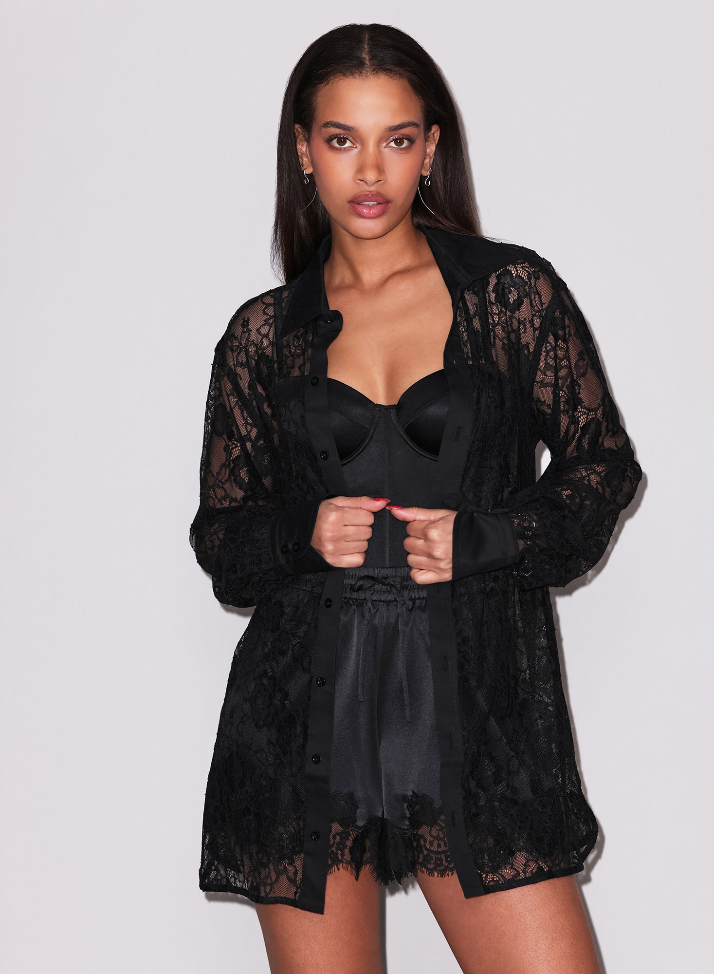 Juliet Lace Button Down-black- fleur du mal-flat