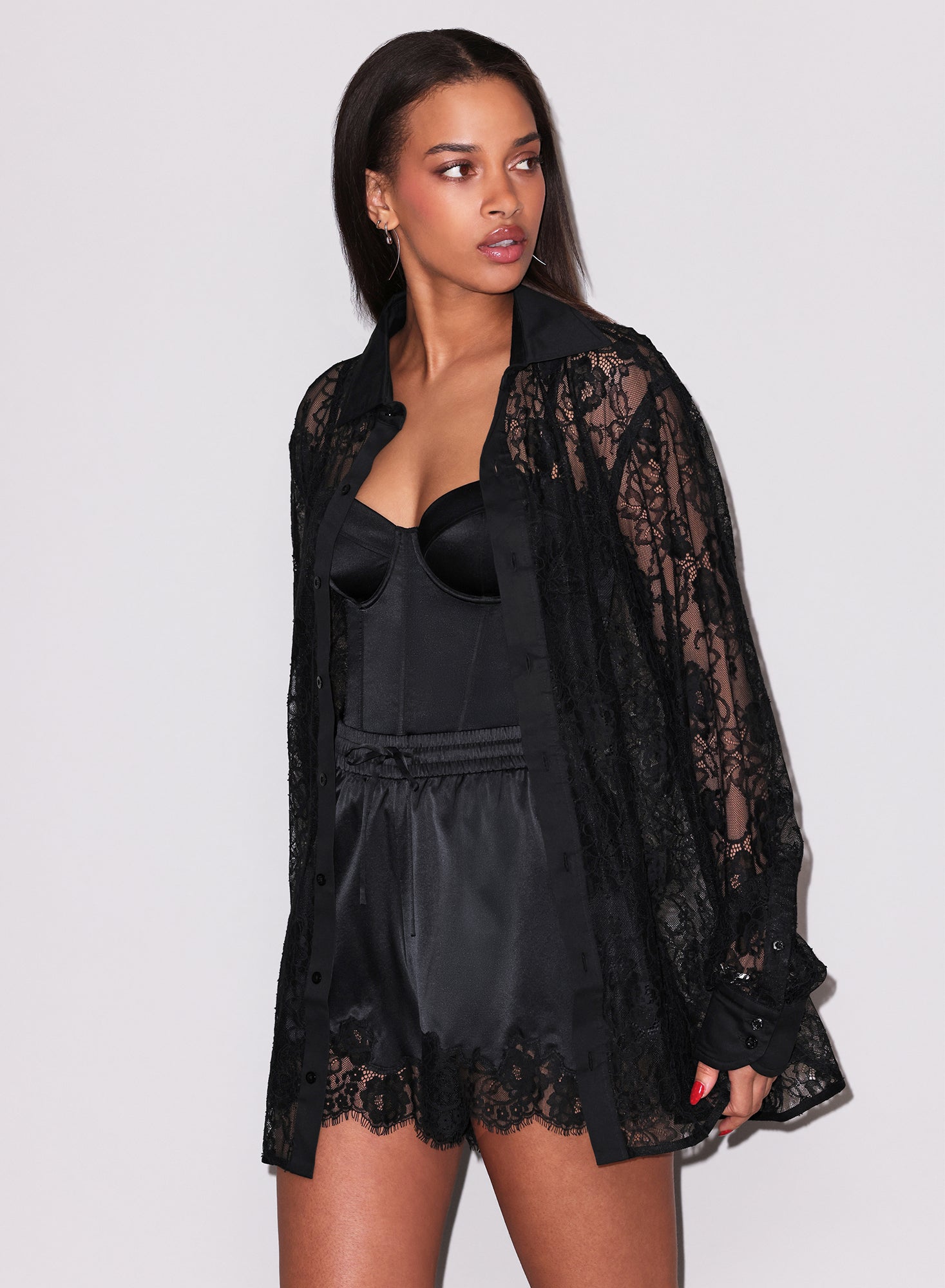 Juliet Lace Button Down-black- fleur du mal