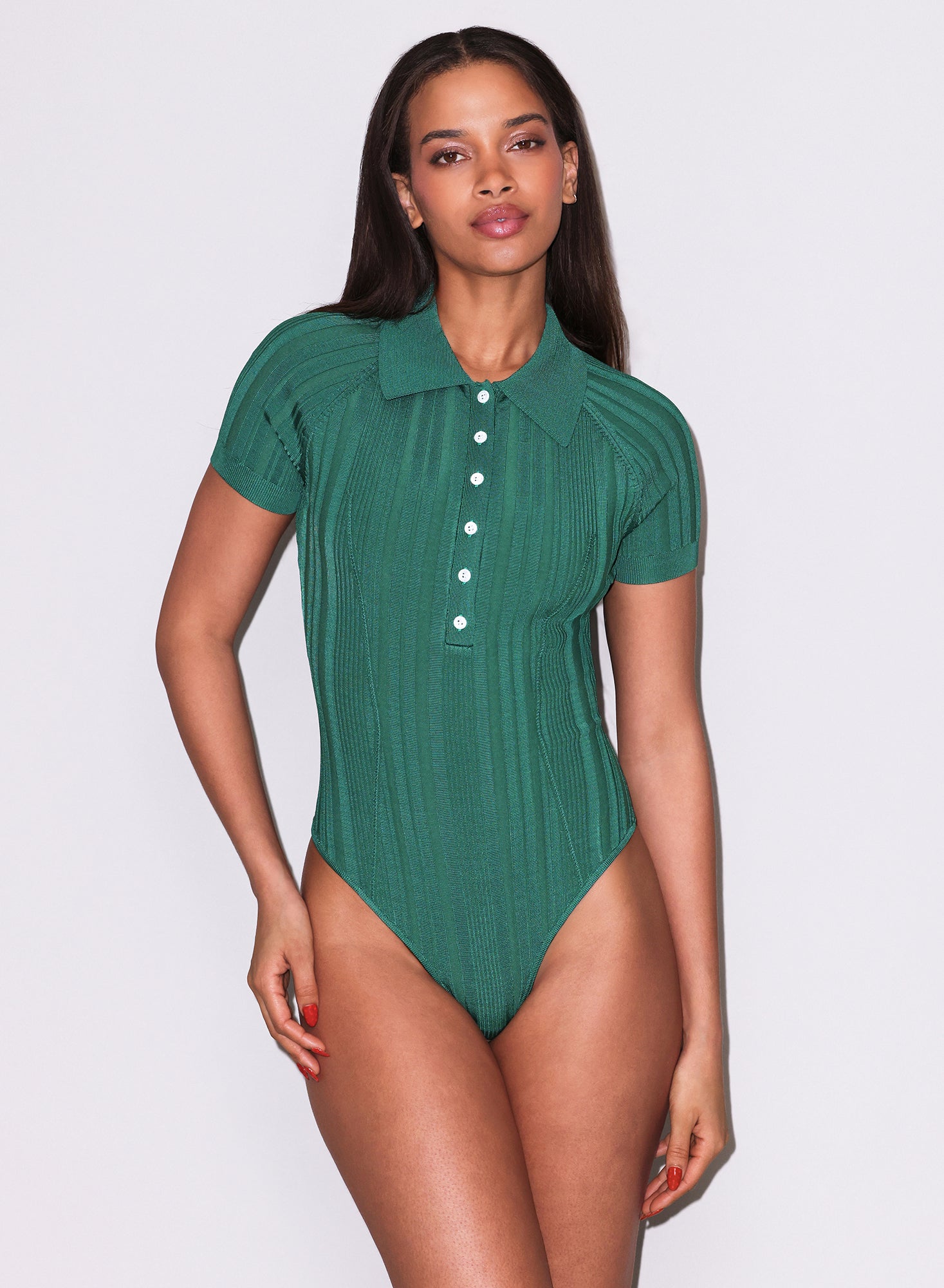 Rib Polo Bodysuit-green- fleur du mal-flat