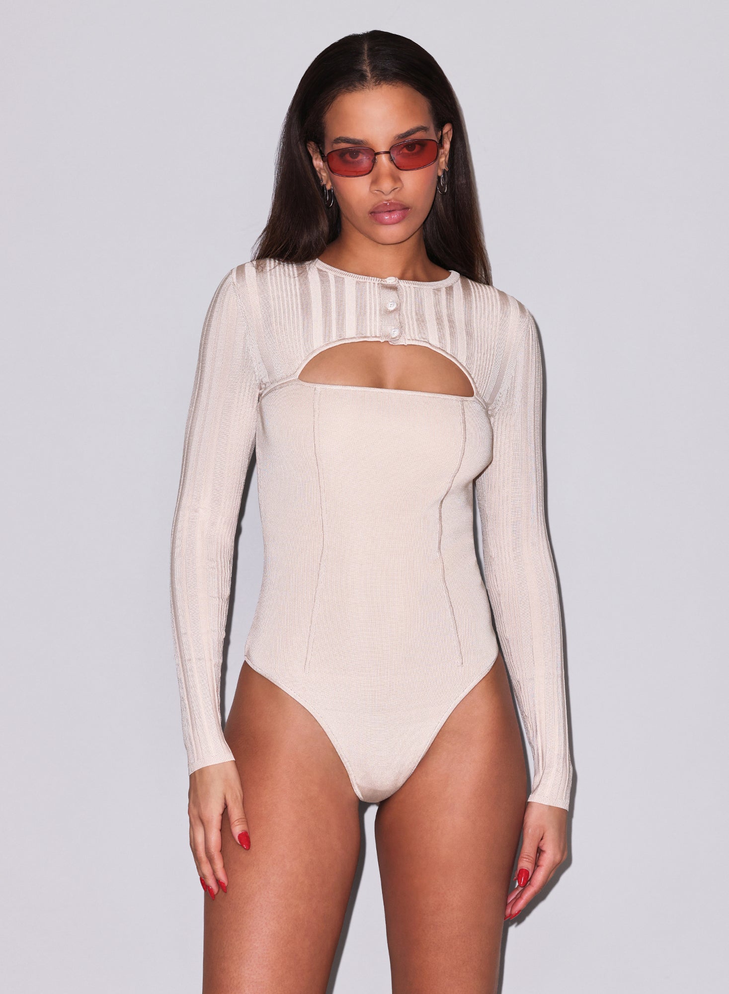 Rib Shrug Bodysuit in beige-fleur du mal-flat