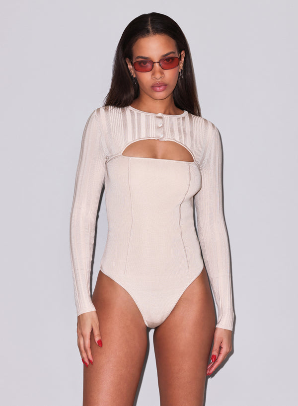 Tahini - Rib Shrug Bodysuit | Fleur du Mal