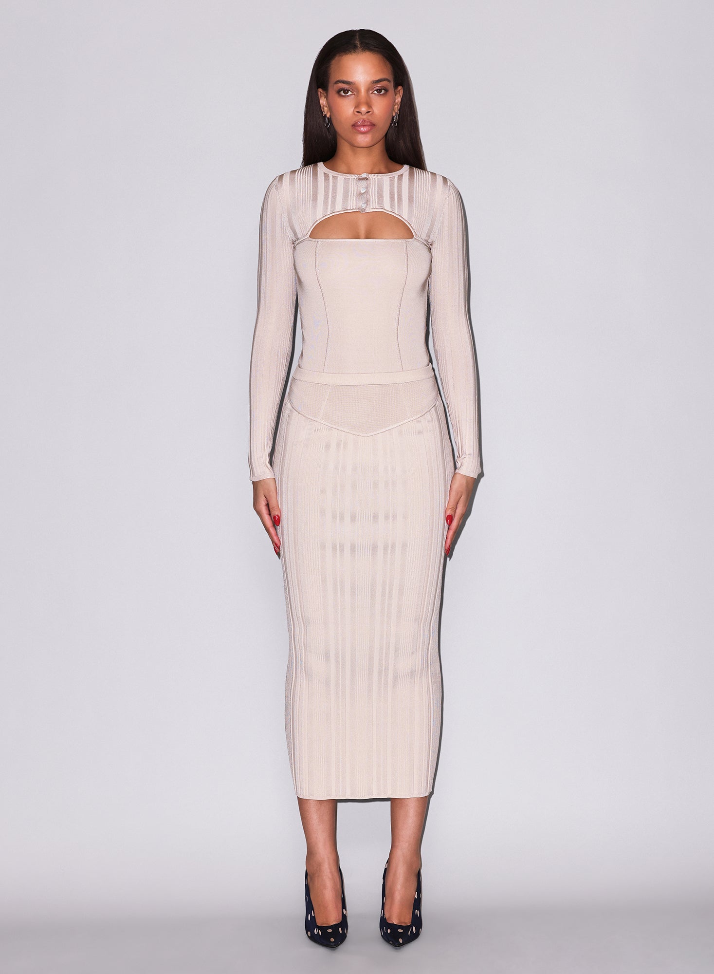 Rib Maxi Skirt in beige-fleur du mal