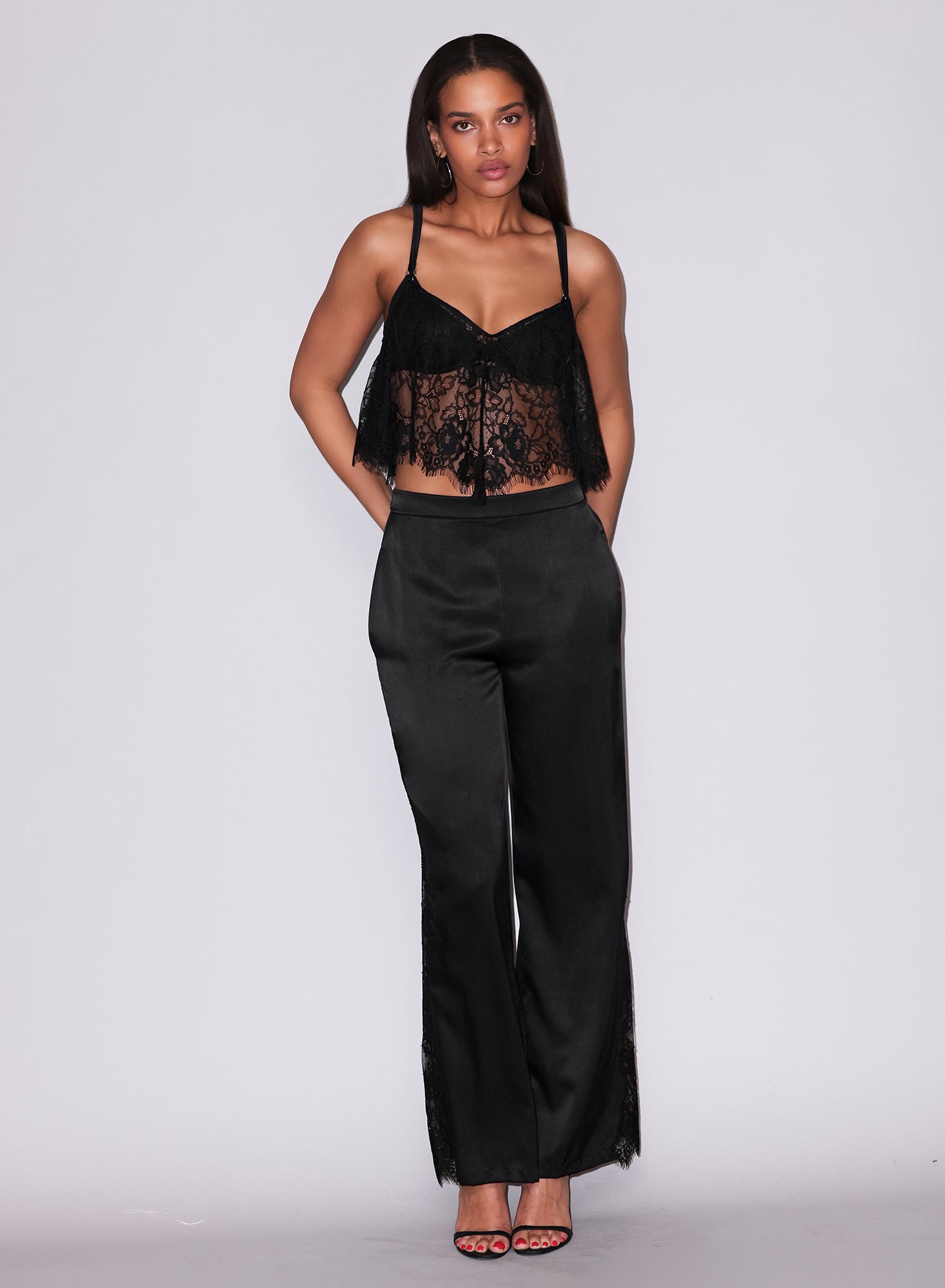 Juliet lace flutter cami in black-fleur du mal-flat