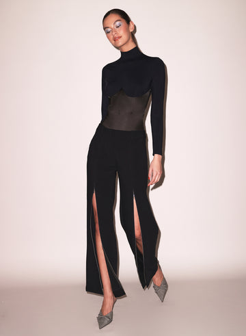 Black - Mock Neck Long Sleeve Bodysuit | Fleur du Mal