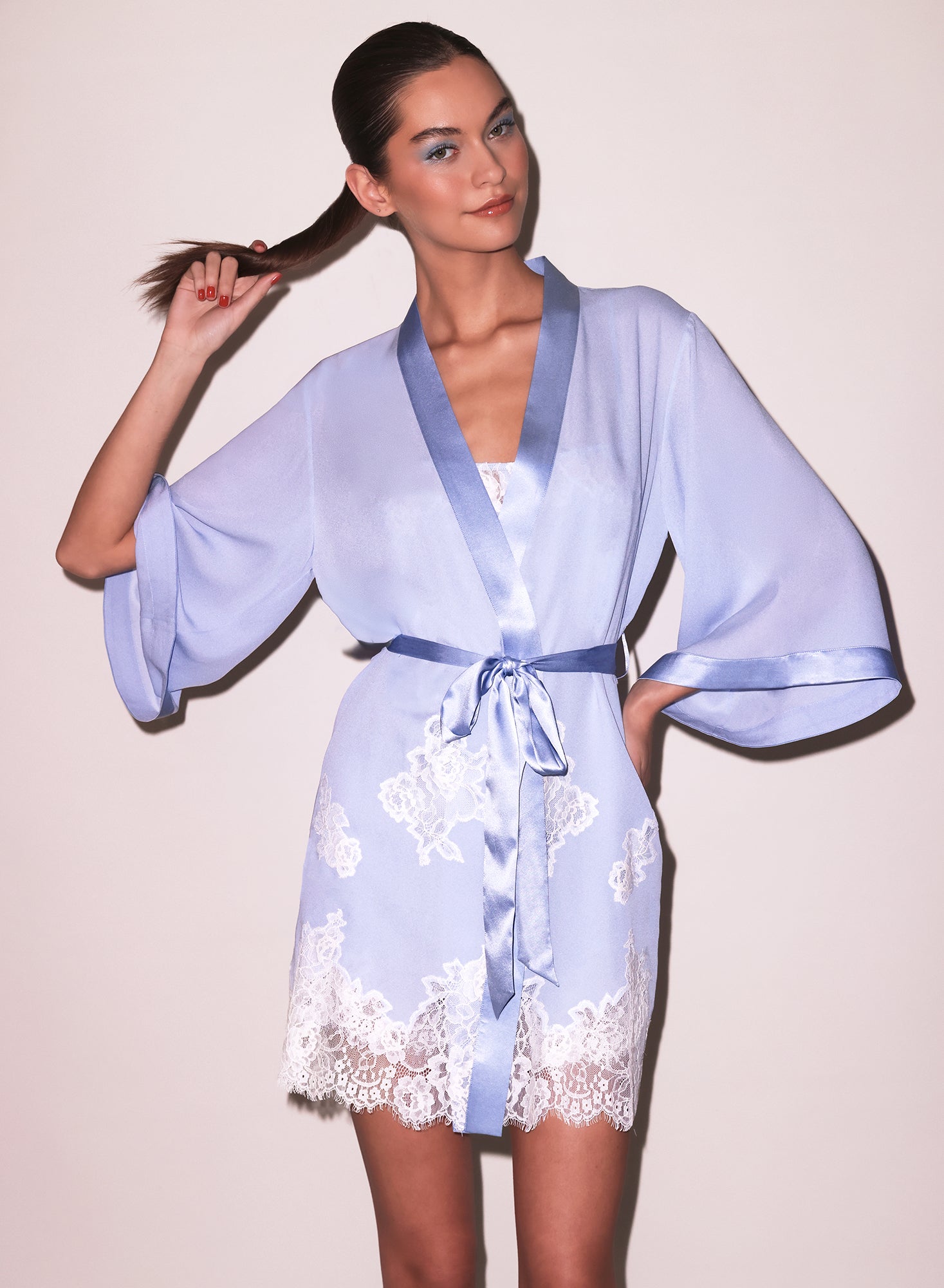 Juliet Lace Robe in light blue 